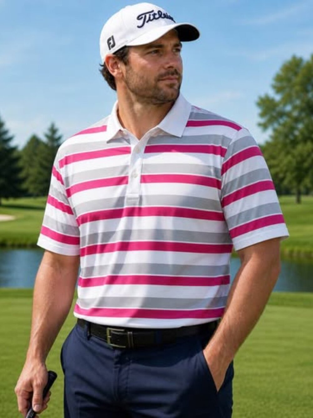 Adidas Golf Polo Shirt Mens XL Performance Lightweight Stretch Pink Striped